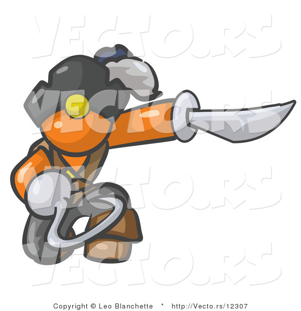 Vector of Kneeling Orange Guy Pirate with a Hook Hand and a Sword