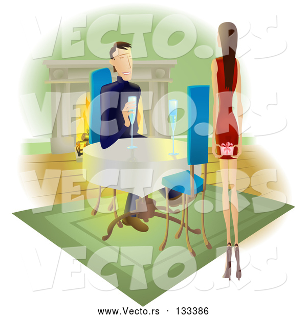 Vector of Lady Approaching a Guy with a Gift Behind Her Back