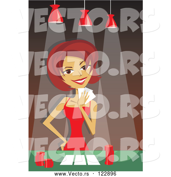 Vector of Lady Putting on Her Poker Face While Playing a Game