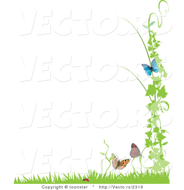 Vector of Ladybug with Butterflies and Vines with Grass - Background Border Design Element