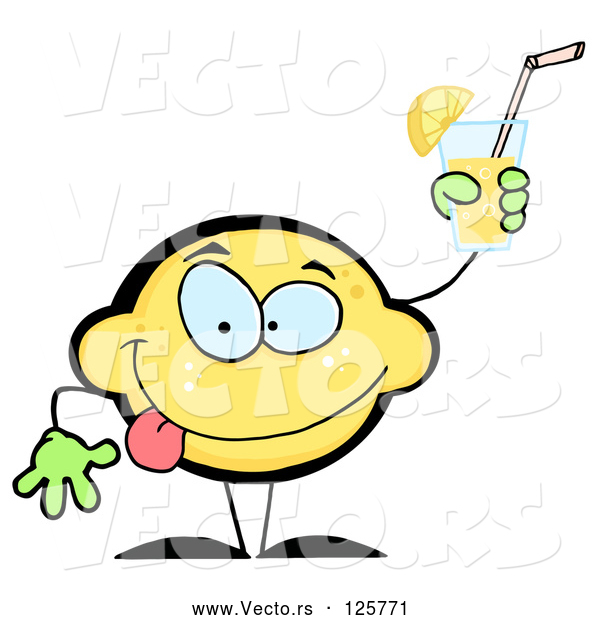 Vector of Lemon Character Holding up a Glass of Lemonade