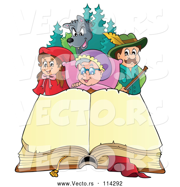 Vector of Little Red Riding Hood Open Book and Characters