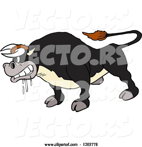 Vector of Mad Cartoon Salivating Black Bull