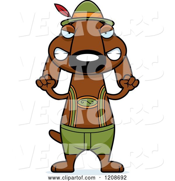Vector of Mad Cartoon Skinny German Oktoberfest Dachshund Dog Wearing Lederhosen
