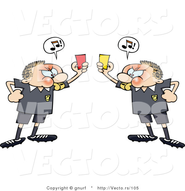 Vector of Mad Cartoon Soccer Referees Throwing up Penalty Cards at Each Other