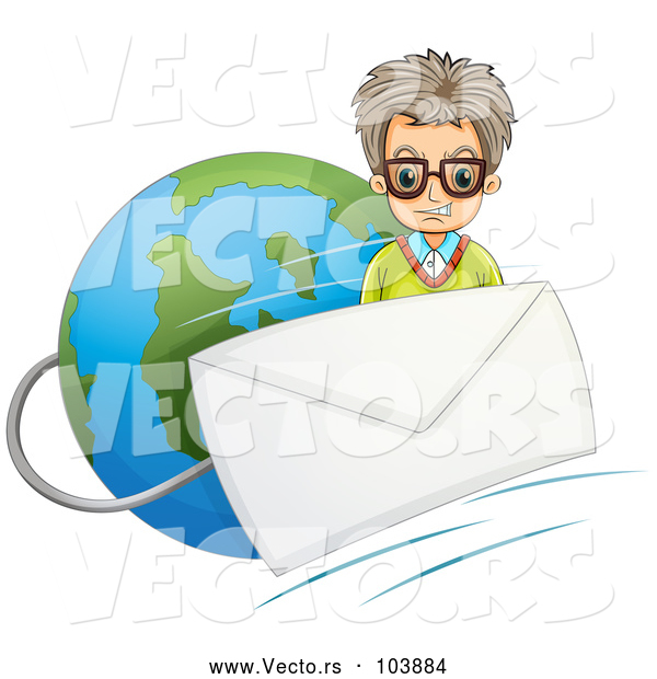 Vector of Mad Guy with an Email Envelope over Earth