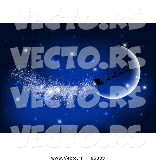 Vector of Magic Christmas Santa Claus Sleigh and Reindeer in a Night Sky with Moon