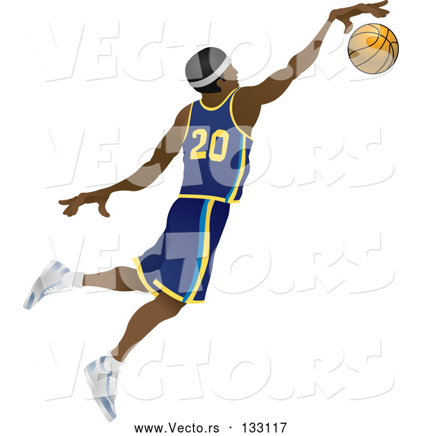 Vector of Male Black Basketball Athlete Jumping with the Ball