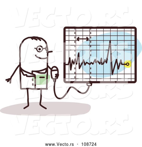 Vector of Male Stick Doctor Discussing an Electrocardiogram