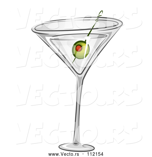 Vector of Martini Cocktail with a Green Olive