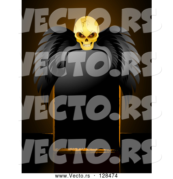 Vector of Menacing Skull with Black Wings over a Blank Black Sign