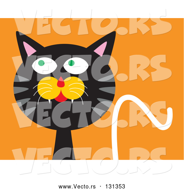Vector of Mischievous Black Cat with Gray Stripes, Looking Upwards and to the Side While Thinking of Getting into Trouble