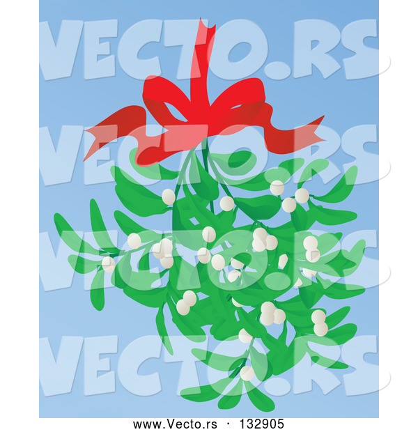 Vector of Mistletoe Bundle Hanging from a Red Bow