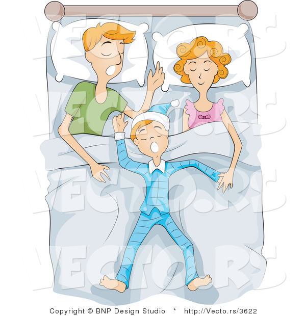 Vector of Mom, Dad and Son Sleeping Together on a Bed