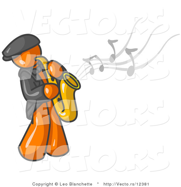 Vector of Musical Orange Guy Playing Jazz with a Saxophone