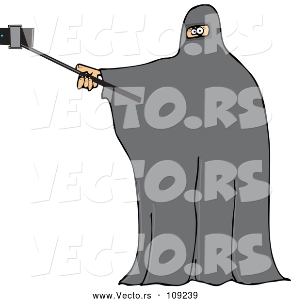 Vector of Muslim Woman Wearing a Burka and Taking a Selfie