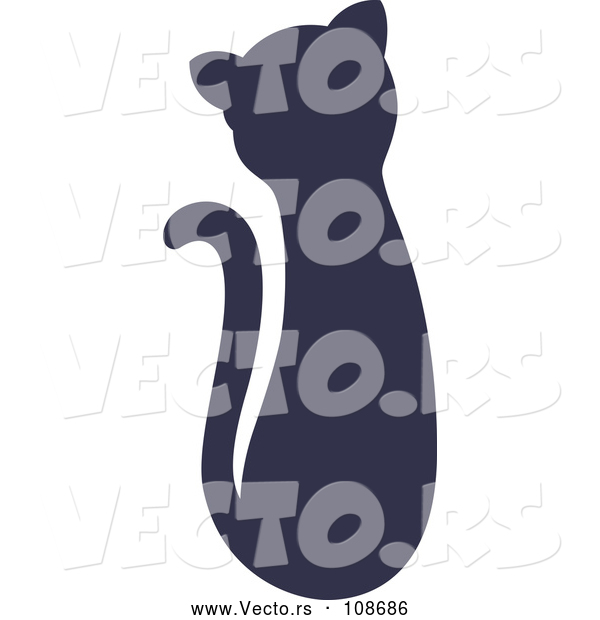 Vector of Navy Blue Silhouetted Sitting Cat