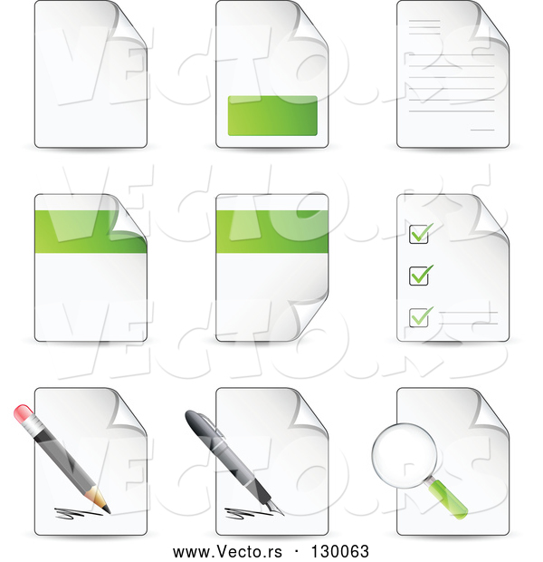 Vector of Nine Letters and Files with Check Lists, Magnifying Glasses, Pens and Pencils