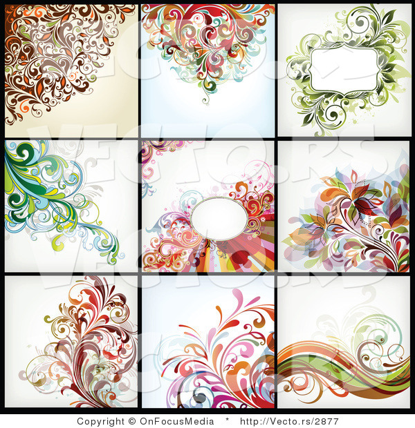 Vector of Nine Unique Floral Vines Backgrounds - Digital Collage Version 1