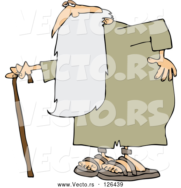 Vector of Old Guy, Father Time, Holding His Back and Walking with a Cane