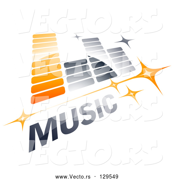 Vector of Orange and Gray Music Equalizer with Stars and MUSIC Text