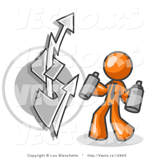 Vector of Orange Business Guy Spray Painting a Graffiti Dollar Sign on a Wall