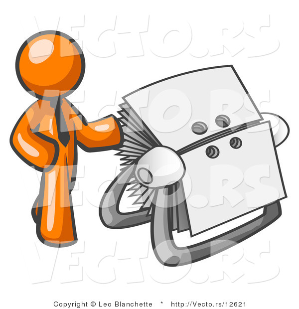 Vector of Orange Business Guy Standing Beside a Rotary Cards