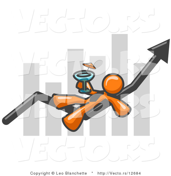 Vector of Orange Business Owner Guy Relaxing on an Increaswe Bar and Drinking, Finally Taking a Break