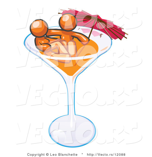 Vector of Orange Couple Soaking in a Cocktail Glass with an Umbrella