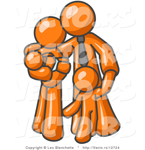 Vector of Orange Family Guy, a Father, Hugging His Wife and Two Children