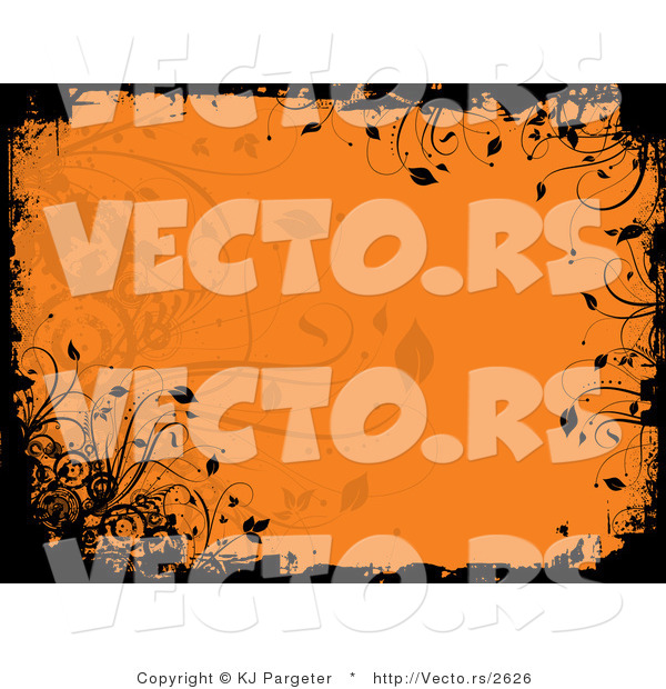 Vector of Orange Floral Grunge Background Design with Blackend Edges