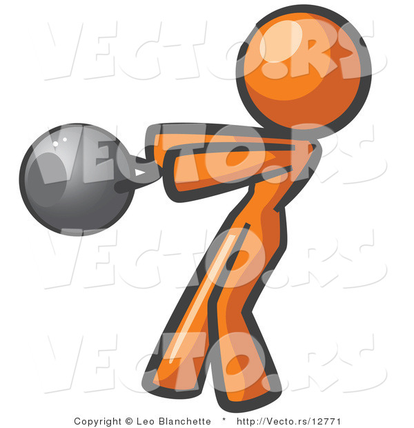 Vector of Orange Girl Working out with a Kettle Bell