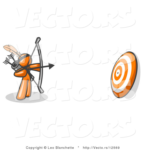 Vector of Orange Guy Aiming a Bow and Arrow at a Target