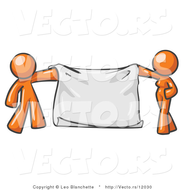 Vector of Orange Guy and Woman Holding a Blank Banner