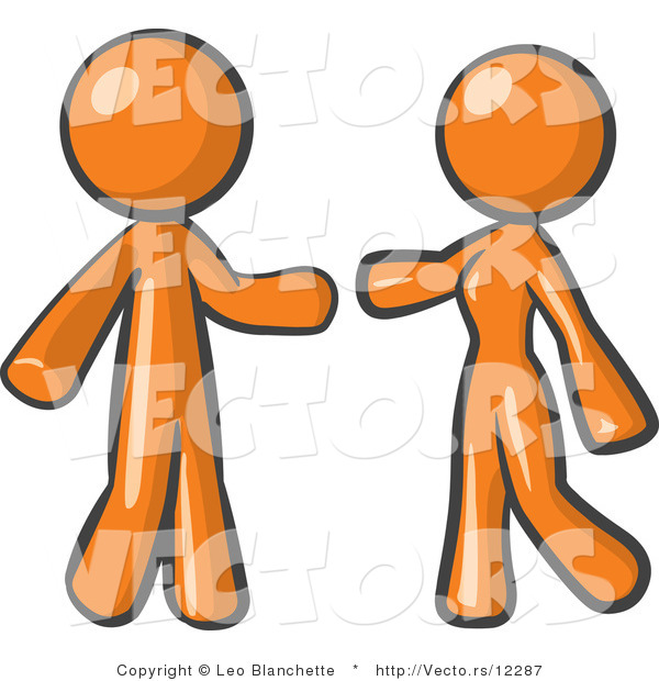 Vector of Orange Guy and Woman Preparing to Embrace