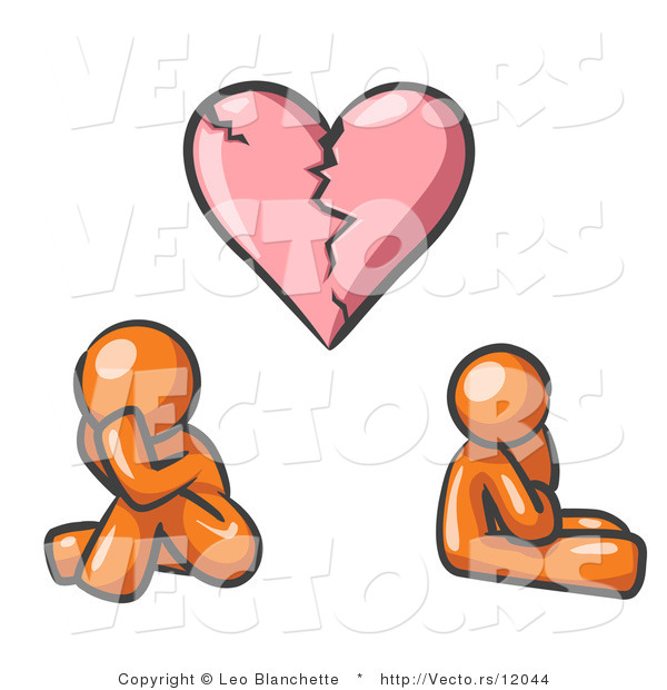 Vector of Orange Guy and Woman Under a Broken Heart