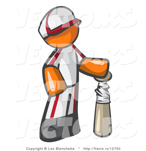 Vector of Orange Guy Baseball Player with a Bat