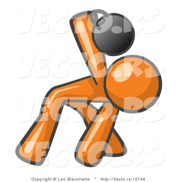Vector of Orange Guy Bent over and Working out with a Kettlebell