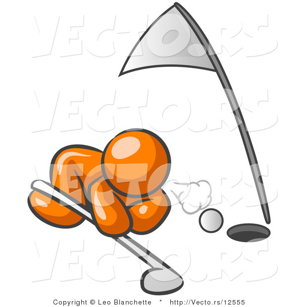 Vector of Orange Guy Blowing Golf Ball into Hole