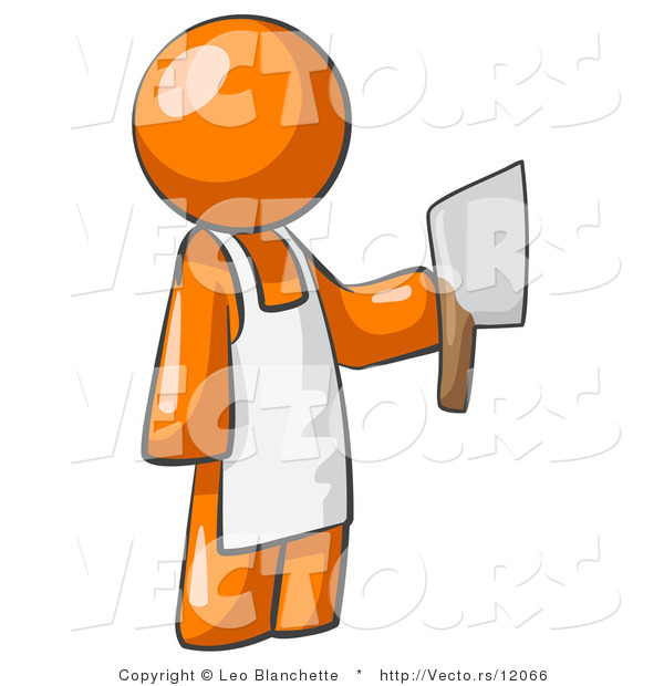 Vector of Orange Guy Butcher Holding a Meat Cleaver Knife
