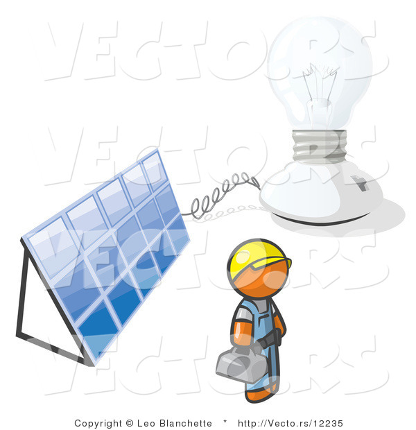Vector of Orange Guy by a Light and a Solar Panel