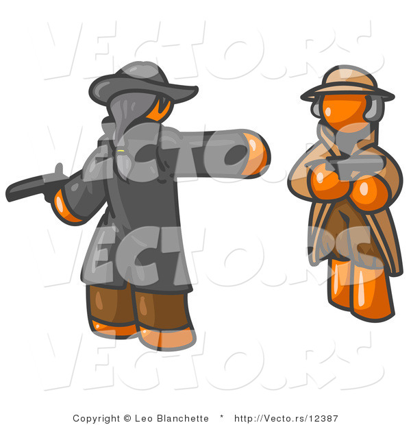 Vector of Orange Guy Challenging Another Man to a Duel with Guns