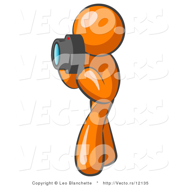 Vector of Orange Guy Character Tourist or Photographer Taking Pictures with a Camera