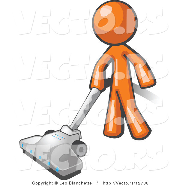Vector of Orange Guy Cleaning with a Canister Vacuum