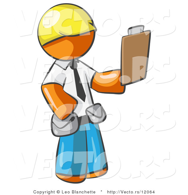 Vector of Orange Guy Construction Site Supervisor Holding a Clipboard