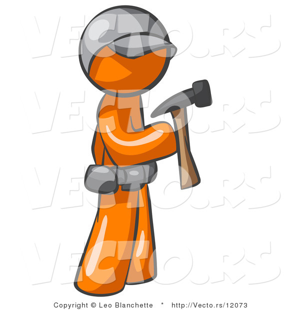 Vector of Orange Guy Contractor Hammering