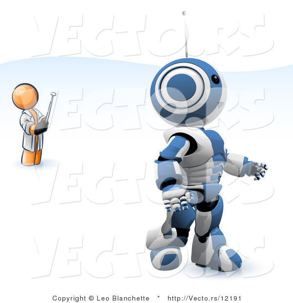 Vector of Orange Guy Controlling Robot Remotely