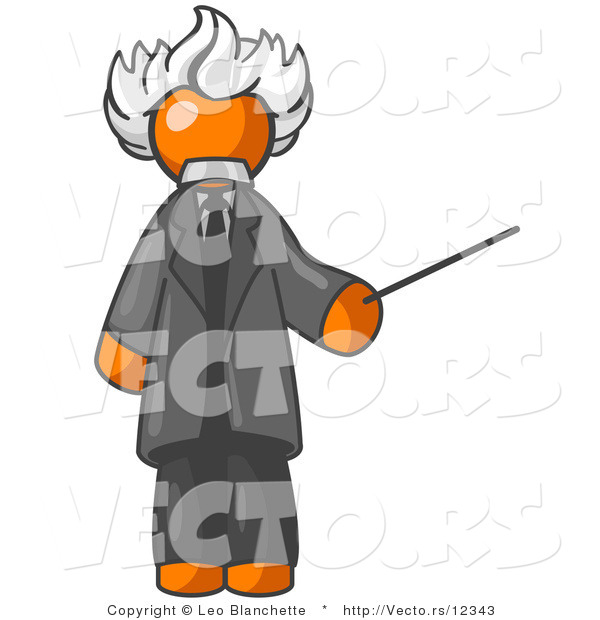 Vector of Orange Guy Depicted As Albert Einstein Holding a Pointer Stick