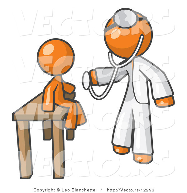 Vector of Orange Guy Doctor Examining a Child
