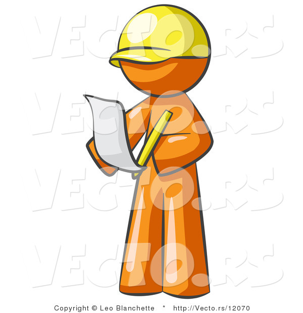 Vector of Orange Guy Draftsman Reviewing Plans